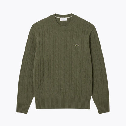 LC Cable Knit Carded Wool Crew Neck Sweater